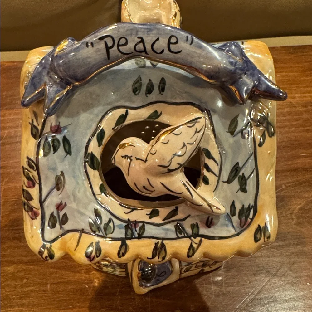 NWOT Blue Sky Ceramic May Peace Live In Your Home Dove 2 Pc Candle Holder 2001
